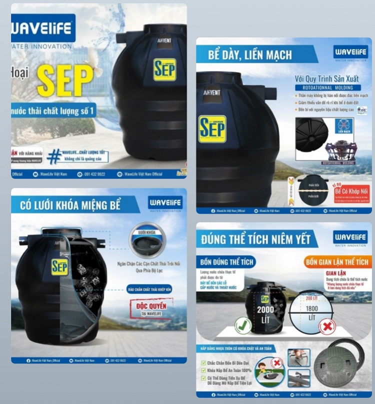 Cấu tạo Bồn tự hoại Wavelife SEP 1000L - Thái Lan Cấu tạo Bồn tự hoại Wavelife SEP 1000L - Thái Lan
