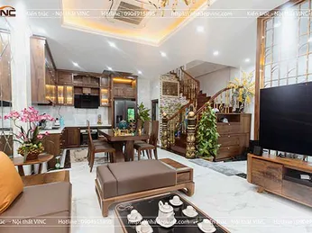 Thiết kế thi công nội thất biệt thự phố cao cấp bằng gỗ óc chó - Ba Đình, Hà Nội