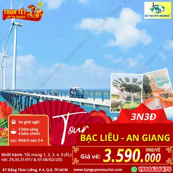 [TOUR TẾT 2025] BẠC LIÊU - AN GIANG -  KDL ĐIỆN GIÓ - ĐIỆN MẶT TRỜI AN HẢO - MẸ QUAN ÂM - 3N3Đ