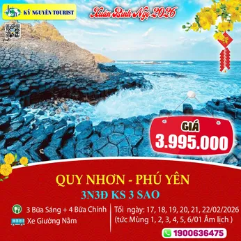 [Tết Nguyên Đán 2026] QUY NHƠN – PHÚ YÊN 3N3Đ Giường Nằm