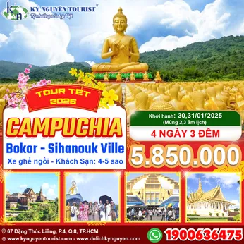 [TOUR TẾT 2025] CAMPUCHIA - BOKOR  - SIHANKOUK VILLE - WAT PUTHKIRI - PHNOM PENH - 4N3Đ 