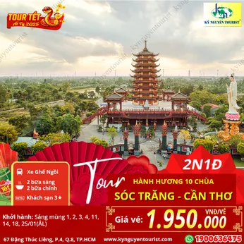 [TOUR TẾT 2025] HÀNH HƯƠNG 10 CHÙA SÓC TRĂNG - VĨNH LONG - CẦN THƠ - SÓC TRĂNG - 2N1Đ