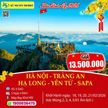 [Tết Nguyên Đán 2026] HÀ NỘI – TRÀNG AN - BÁI ĐÍNH - VỊNH HẠ LONG –  YÊN TỬ - SAPA - 5N4Đ - BAO VÉ MÁY BAY KHỨ HỒI