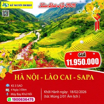 [Tết Nguyên Đán 2026] HÀ NỘI – LÀO CAI – SAPA - 4N3Đ - BAO VÉ MÁY BAY KHỨ HỒI