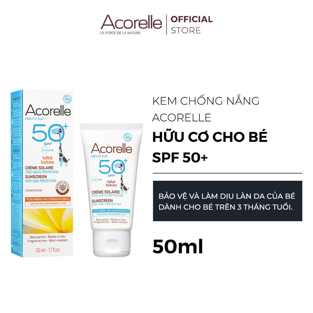 Kem chống nắng cho trẻ nhỏ Acorelle với SPF 50+ 50 ml