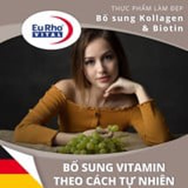 Viên uống EuRho® Vital Hyaluronsäure với Collagen và Biotin chống lão hóa, làm đẹp da và tóc