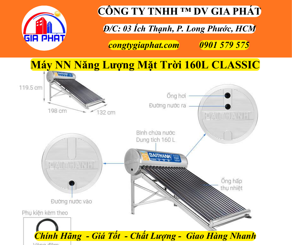 Máy NN Năng Lượng Mặt Trời Đại Thành 160L Classic