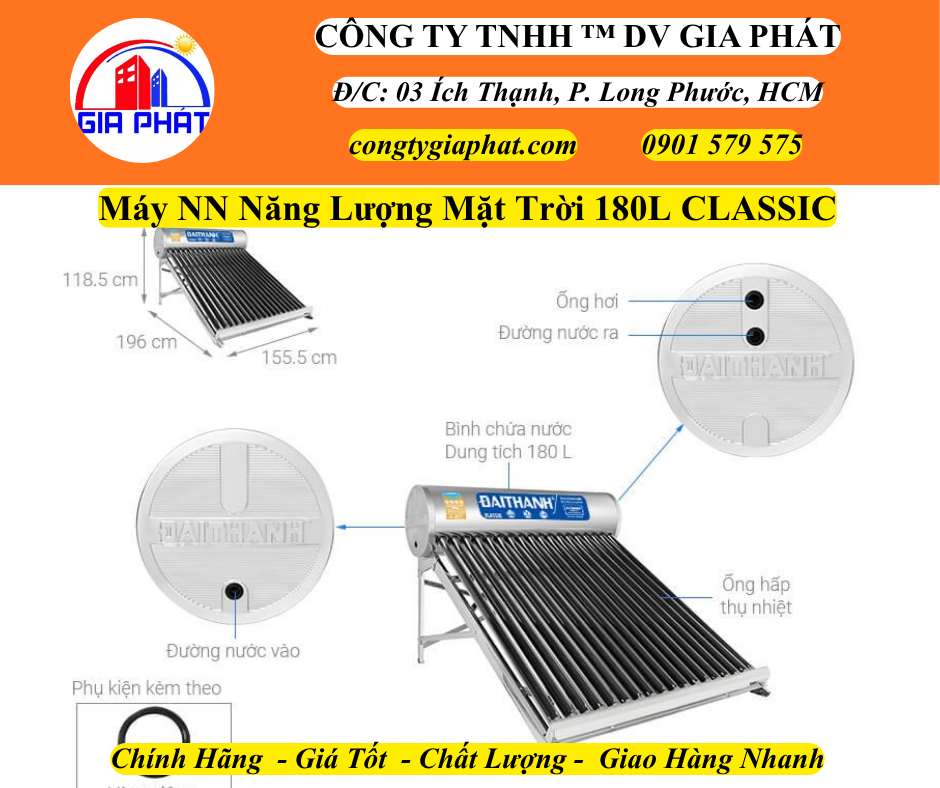 Máy NN Năng Lượng Mặt Trời Đại Thành 180L Classic