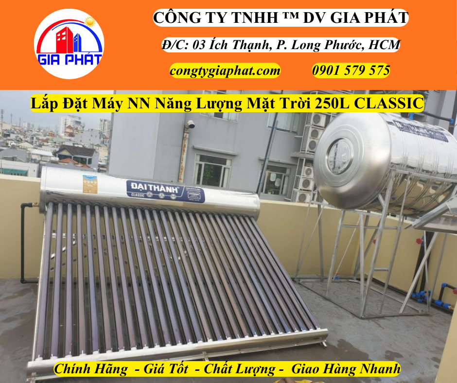Lắp Đặt Máy NN Năng Lượng Mặt Trời Đại Thành 250L Classic