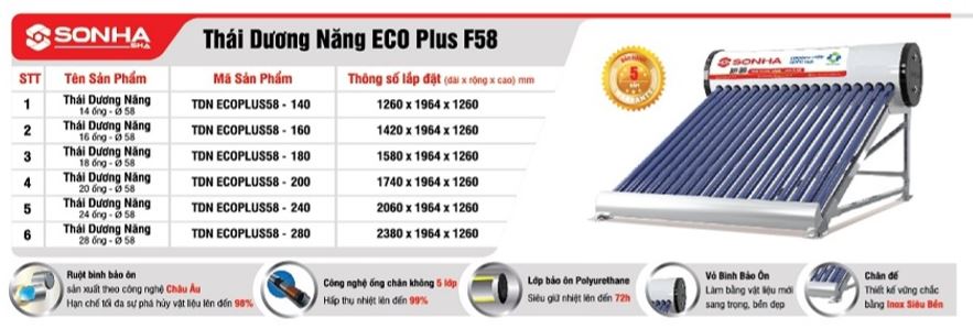 Thái Dương năng ECO Plus F58 Thái Dương năng ECO Plus F58