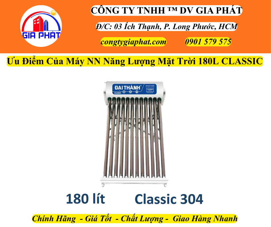 Ưu Điểm Của Máy NN Năng Lượng Mặt Trời Đại Thành 180L Classic