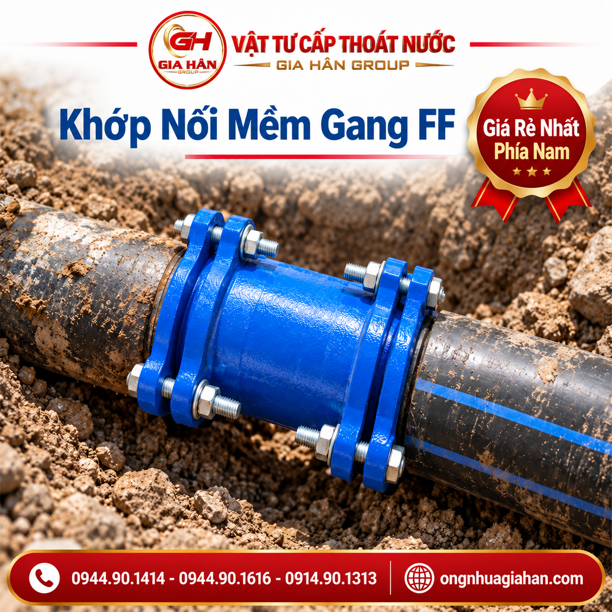 Lắp đặt khớp nối mềm gang FF nối ống HDPE và ống gang tại hiện trường