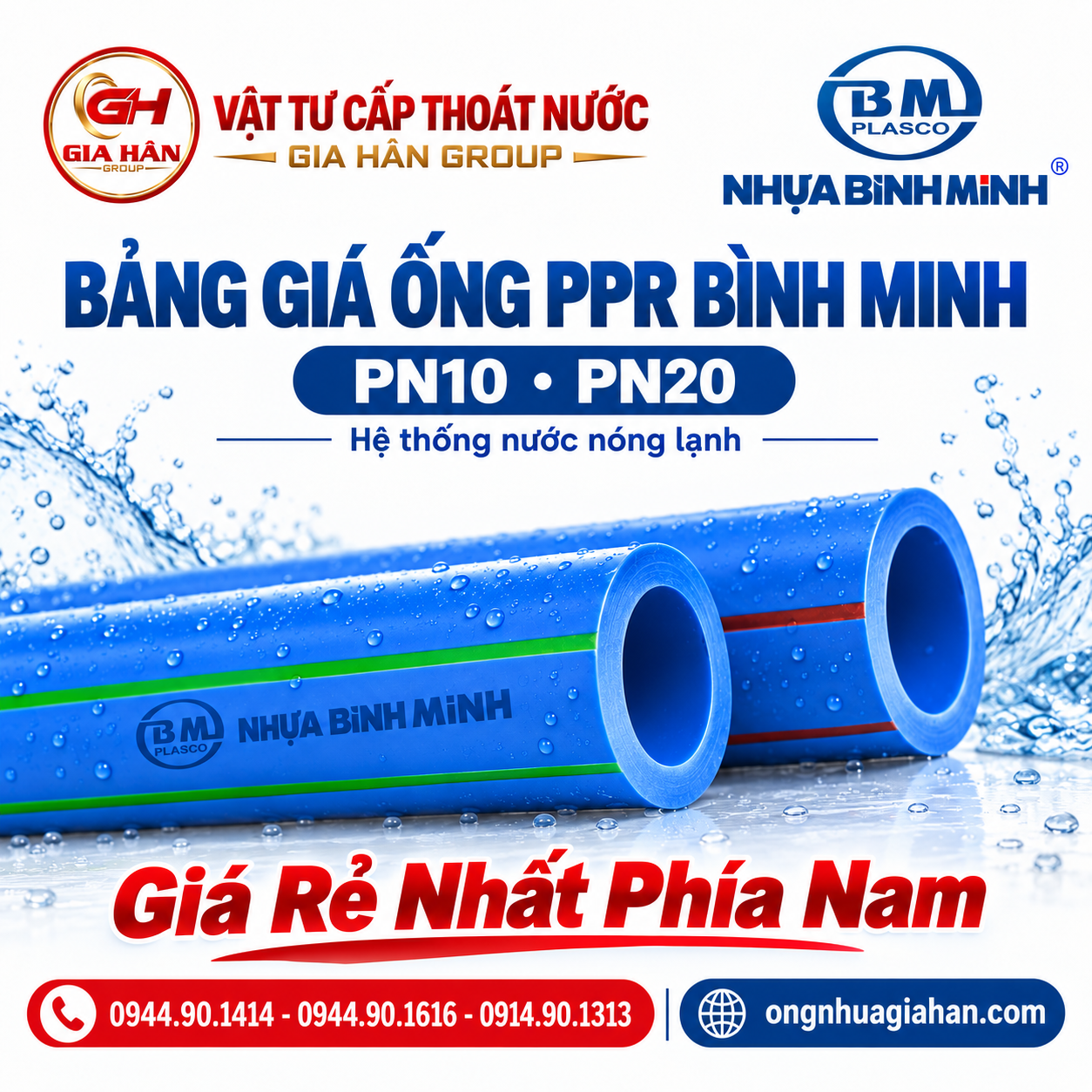Bảng giá ống PPR Bình Minh PN10 và PN20 dùng cho hệ thống nước nóng lạnh