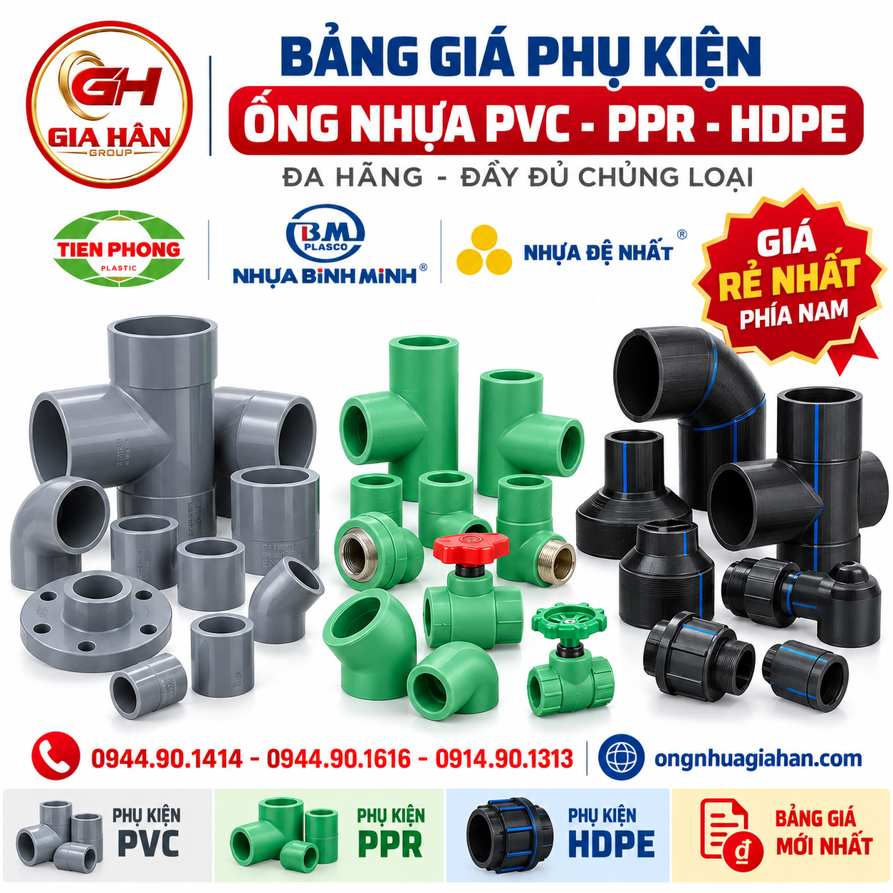 Bảng giá phụ kiện ống nhựa PVC PPR HDPE Tiền Phong Bình Minh