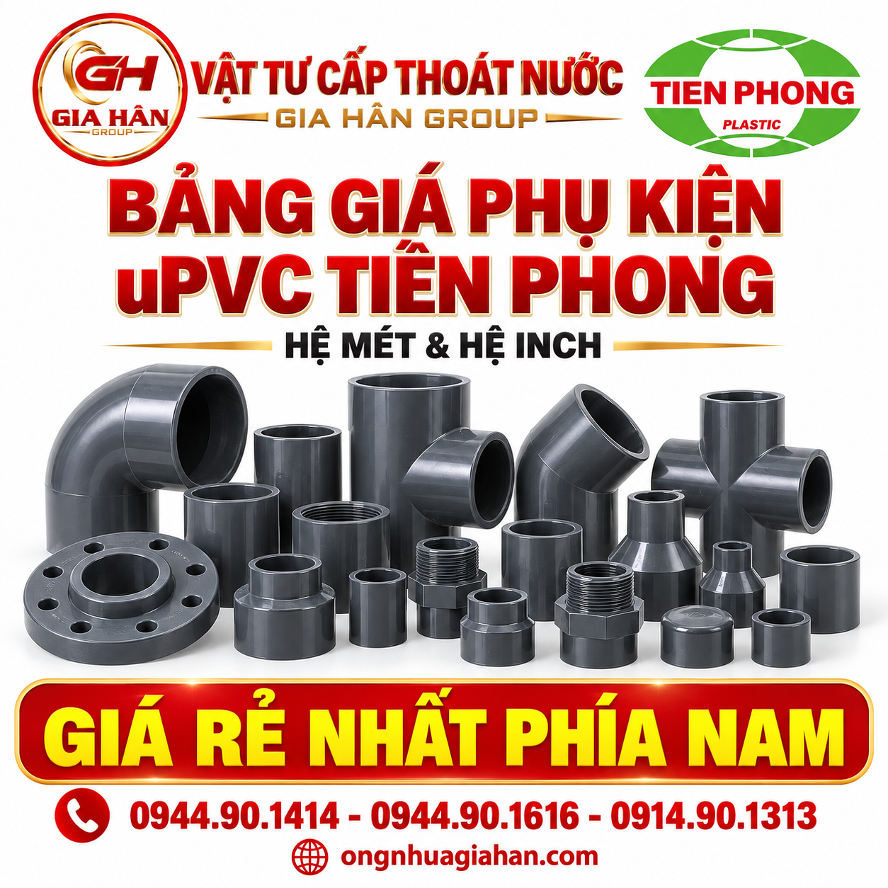 Các loại phụ kiện ống nhựa uPVC Tiền Phong chính hãng bao gồm co tê nối măng sông côn thu