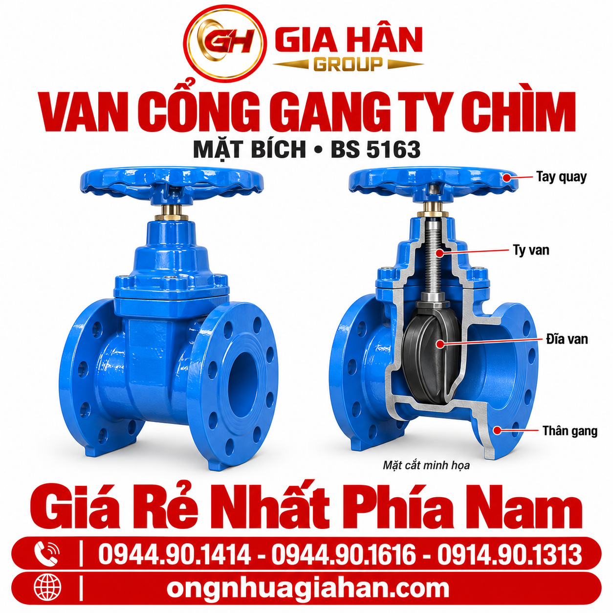 Cấu tạo chi tiết van cổng gang ty chìm mặt bích tiêu chuẩn BS 5163