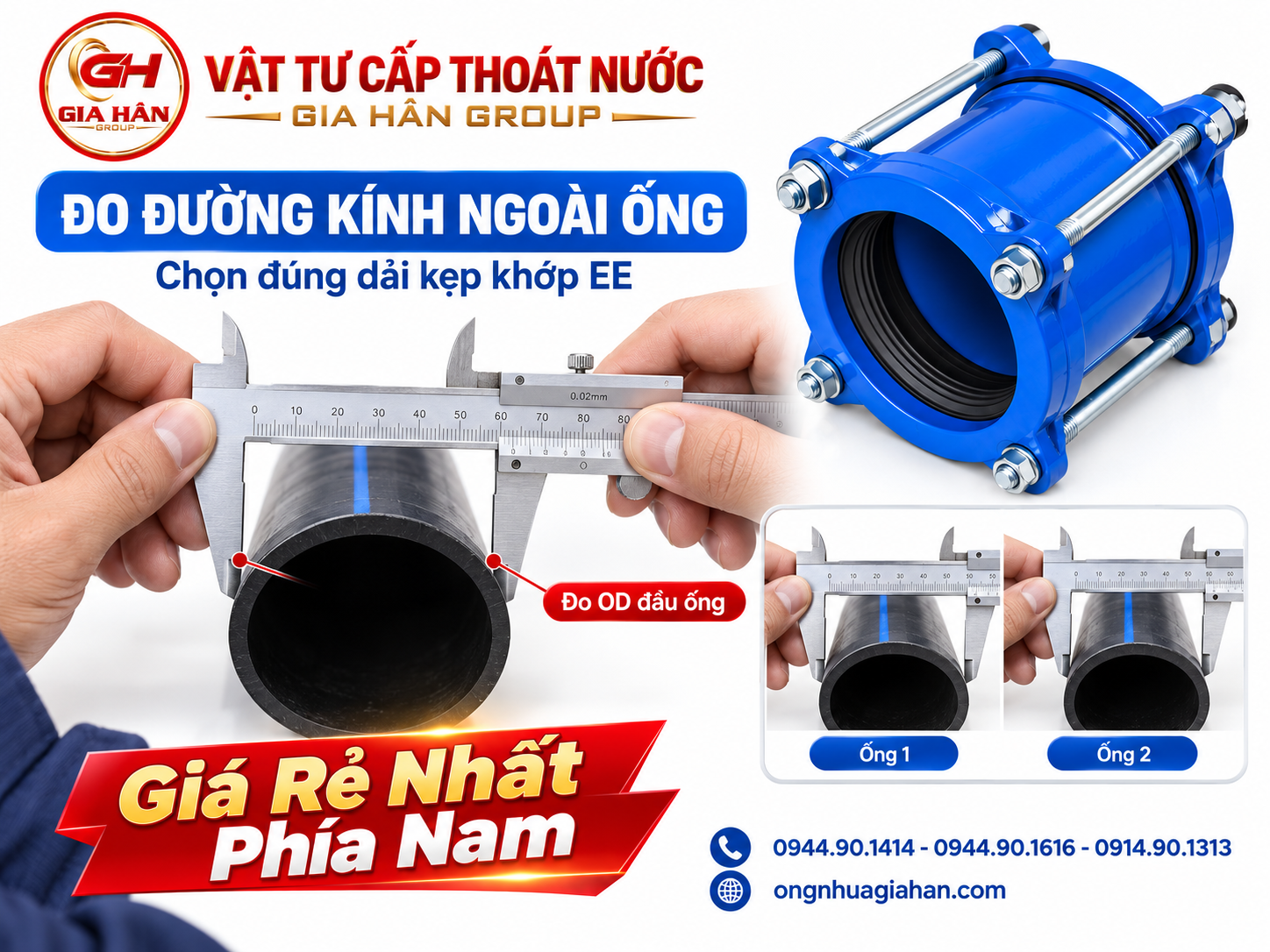 Đo đường kính ngoài đầu ống để chọn dải kẹp khớp EE