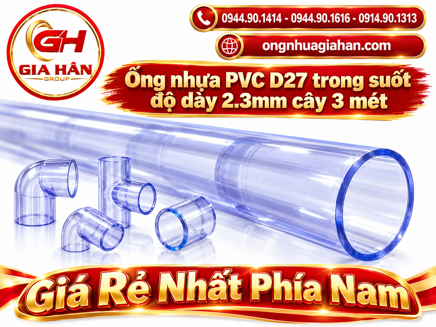 Ống nhựa PVC D27 trong suốt độ dày 2.3mm cây 3 mét