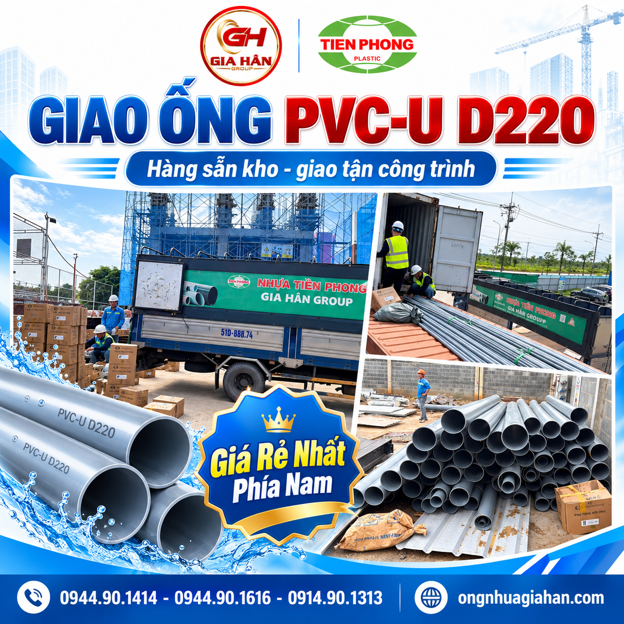 Ống PVC-U D220 Tiền Phong chuẩn bị giao tại Gia Hân