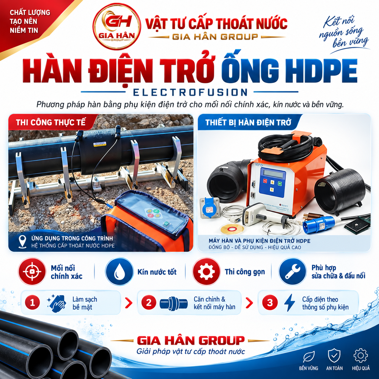 Hàn điện trở ống HDPE bằng măng sông electrofusion