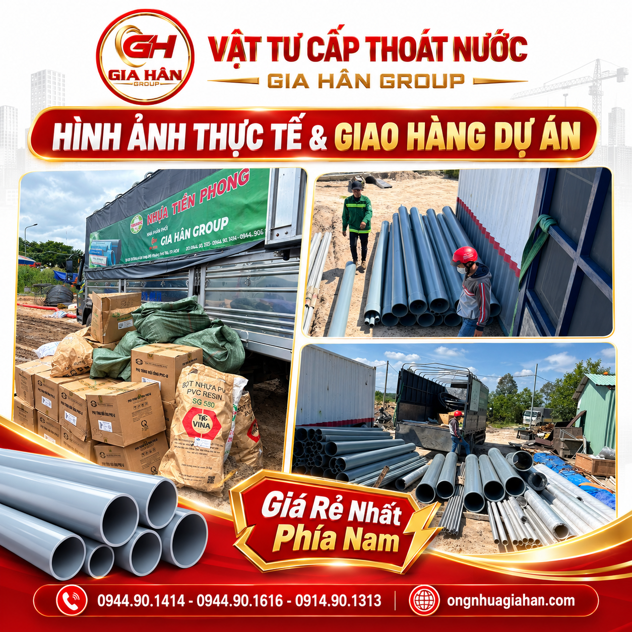 Gia Hân Group giao ống pvc 315 tiền phong công trình tại TP. Hồ Chí Minh, Bình Dương, Đồng Nai, Long An và các tỉnh miền Tây.