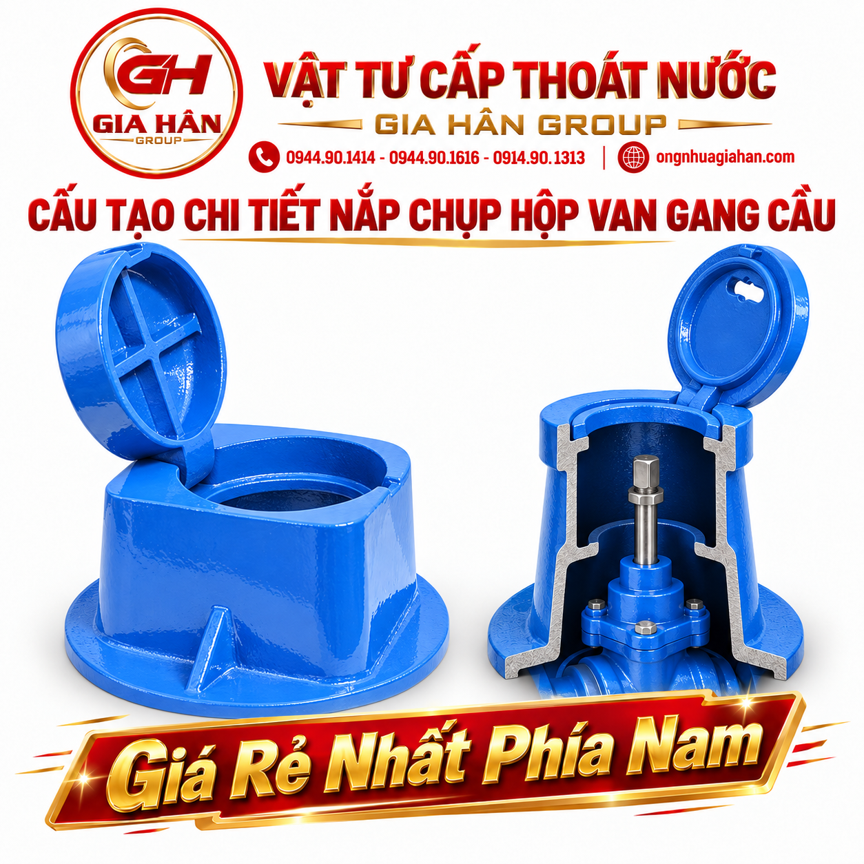 Cấu tạo chi tiết nắp chụp hộp van gang cầu sơn epoxy bảo vệ ty van ngầm