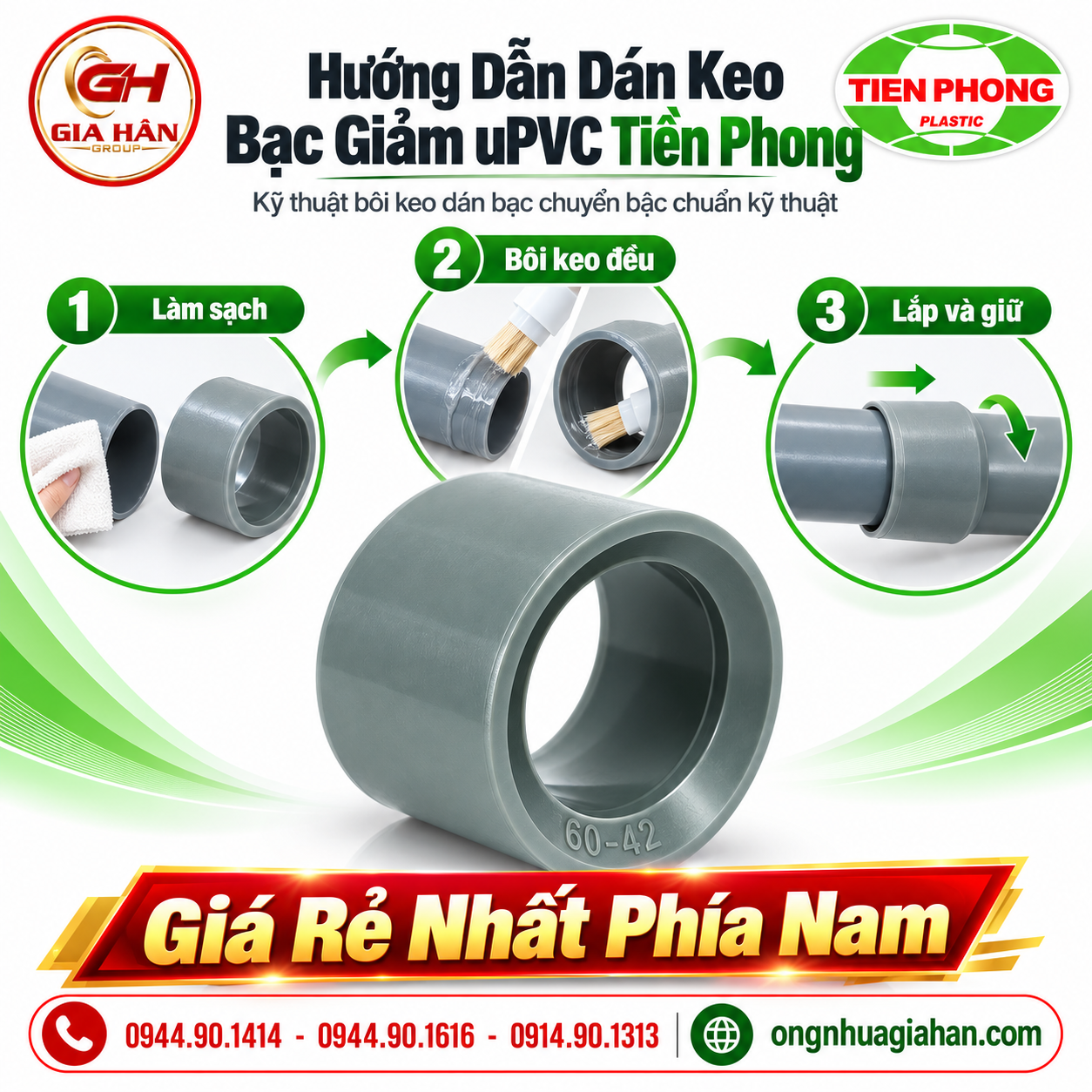 Kỹ thuật bôi keo dán bạc chuyển bậc uPVC Tiền Phong chuẩn kỹ thuật