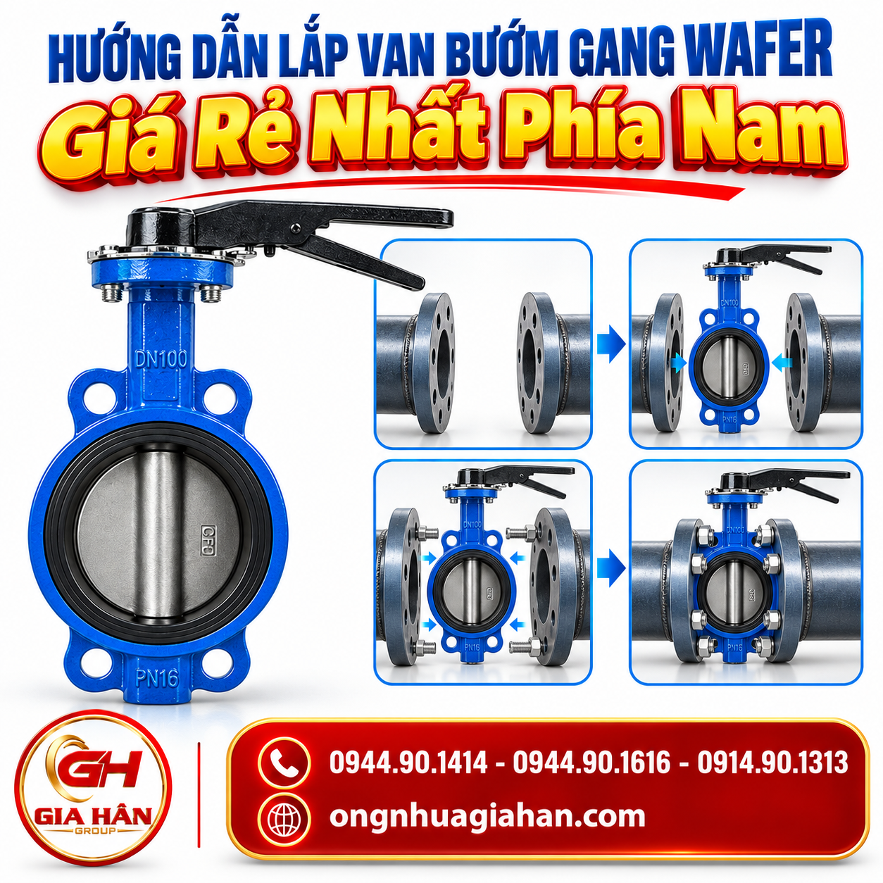 Kỹ thuật viên chỉnh góc mở 15 độ của van bướm gang dạng wafer khi kẹp mặt bích
