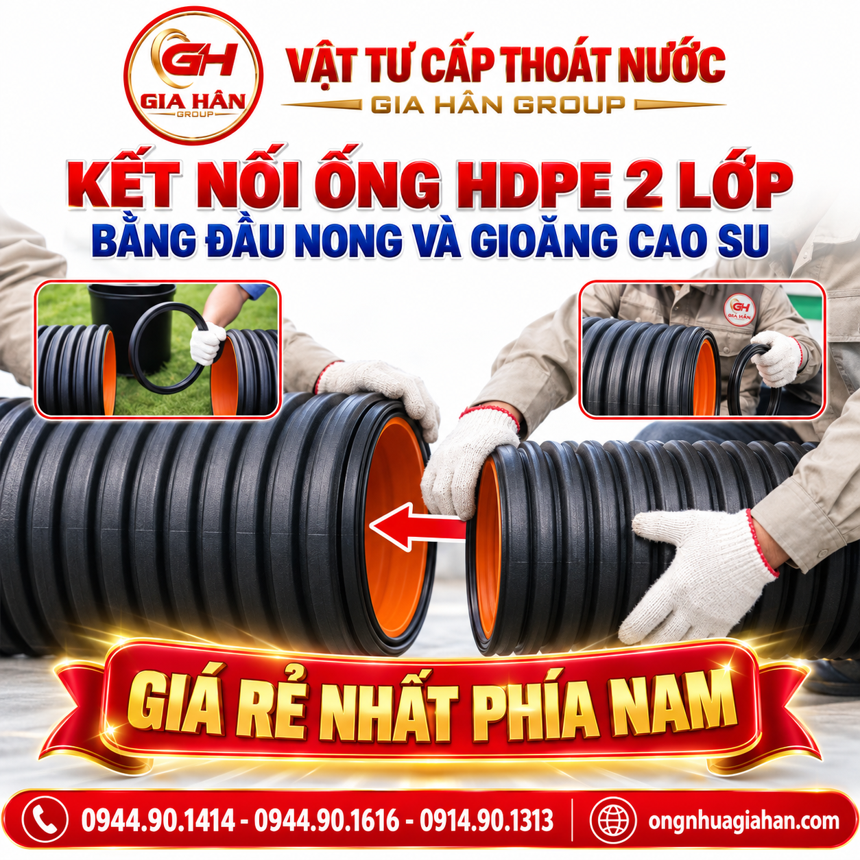Kết nối ống HDPE 2 lớp bằng đầu nong và gioăng cao su