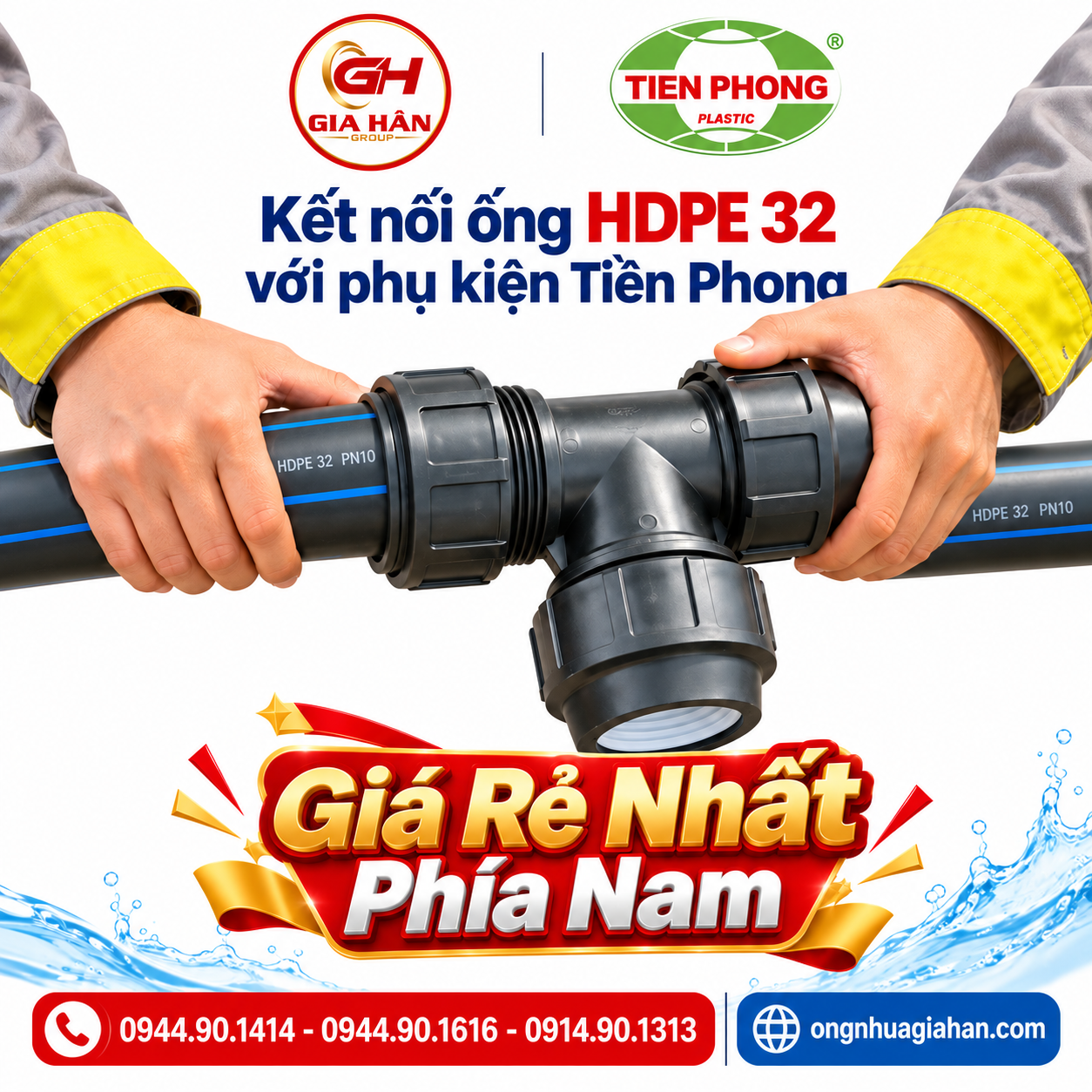 kết nối ống HDPE 32 bằng phụ kiện siết ren Tiền Phong