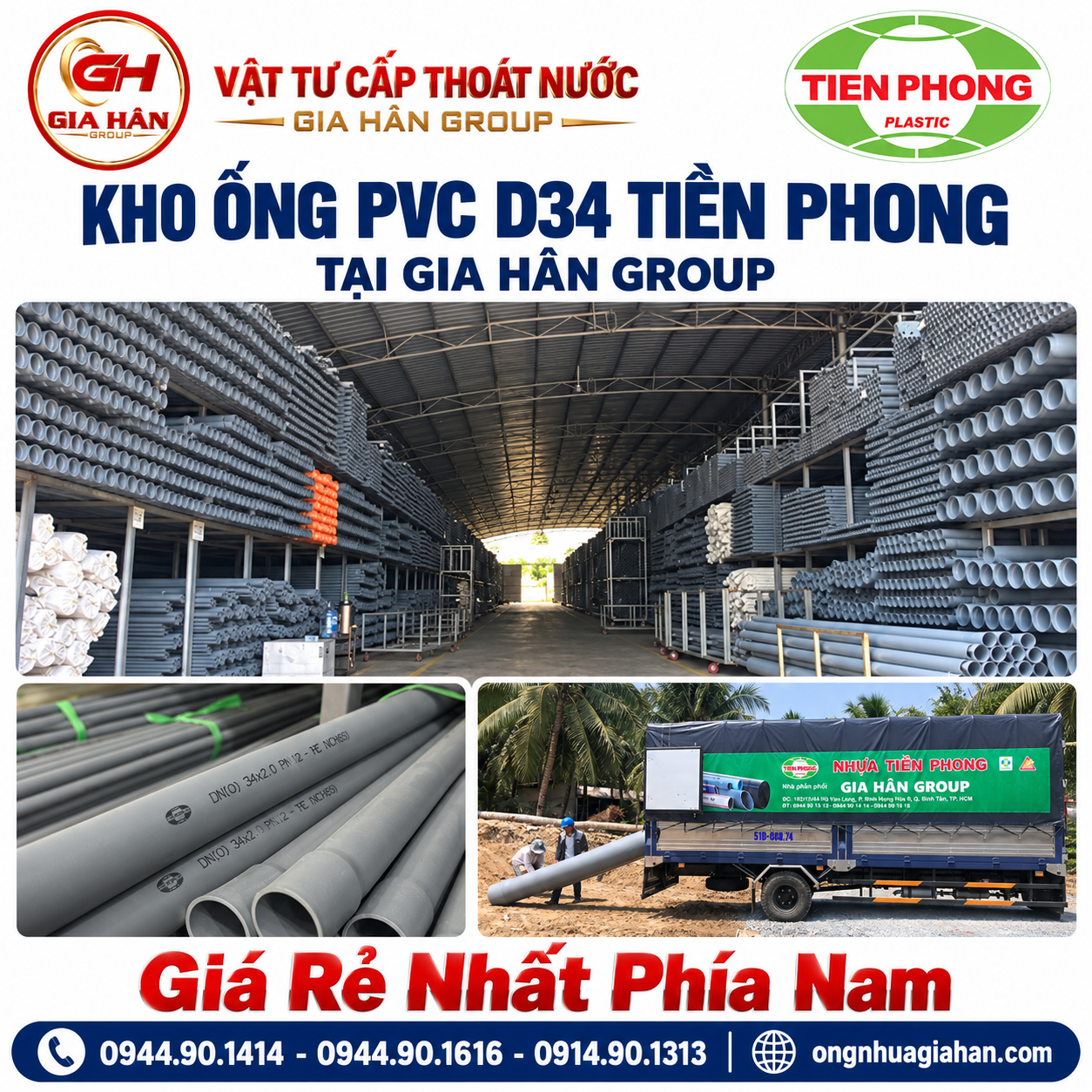 Kho hàng ống nhựa pvc 34 tiền phong tại gia hân group