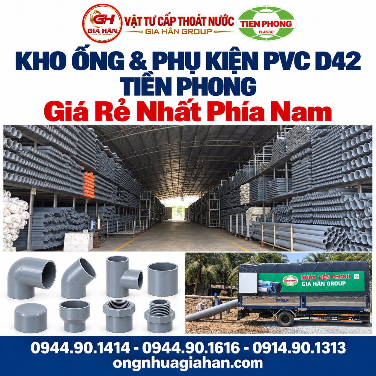 Kho hàng ống nhựa và phụ kiện PVC D42 tiền phong