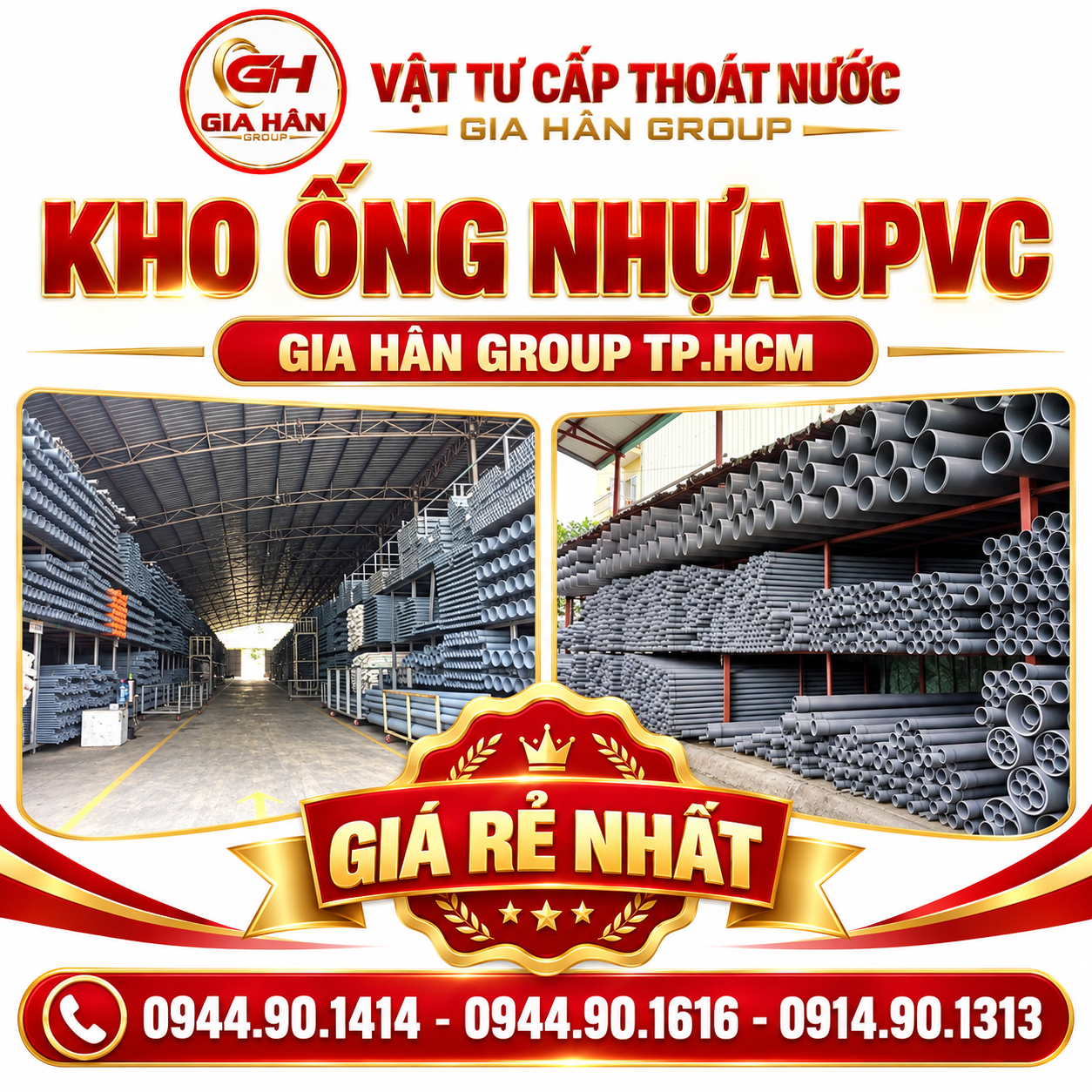 Kho tập kết ống nhựa uPVC Tiền Phong, Bình Minh, Đệ Nhất tại Gia Hân Group.
