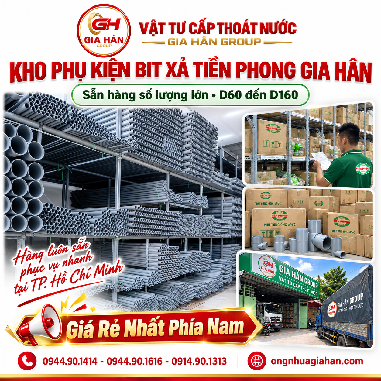 Kho phụ kiện ống nhựa Tiền Phong chính hãng tại kho Gia Hân Group TP Hồ Chí Minh