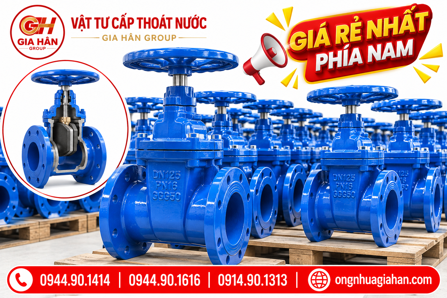 Lô hàng van cổng gang DN125 sẵn sàng xuất kho giao đến chân công trình