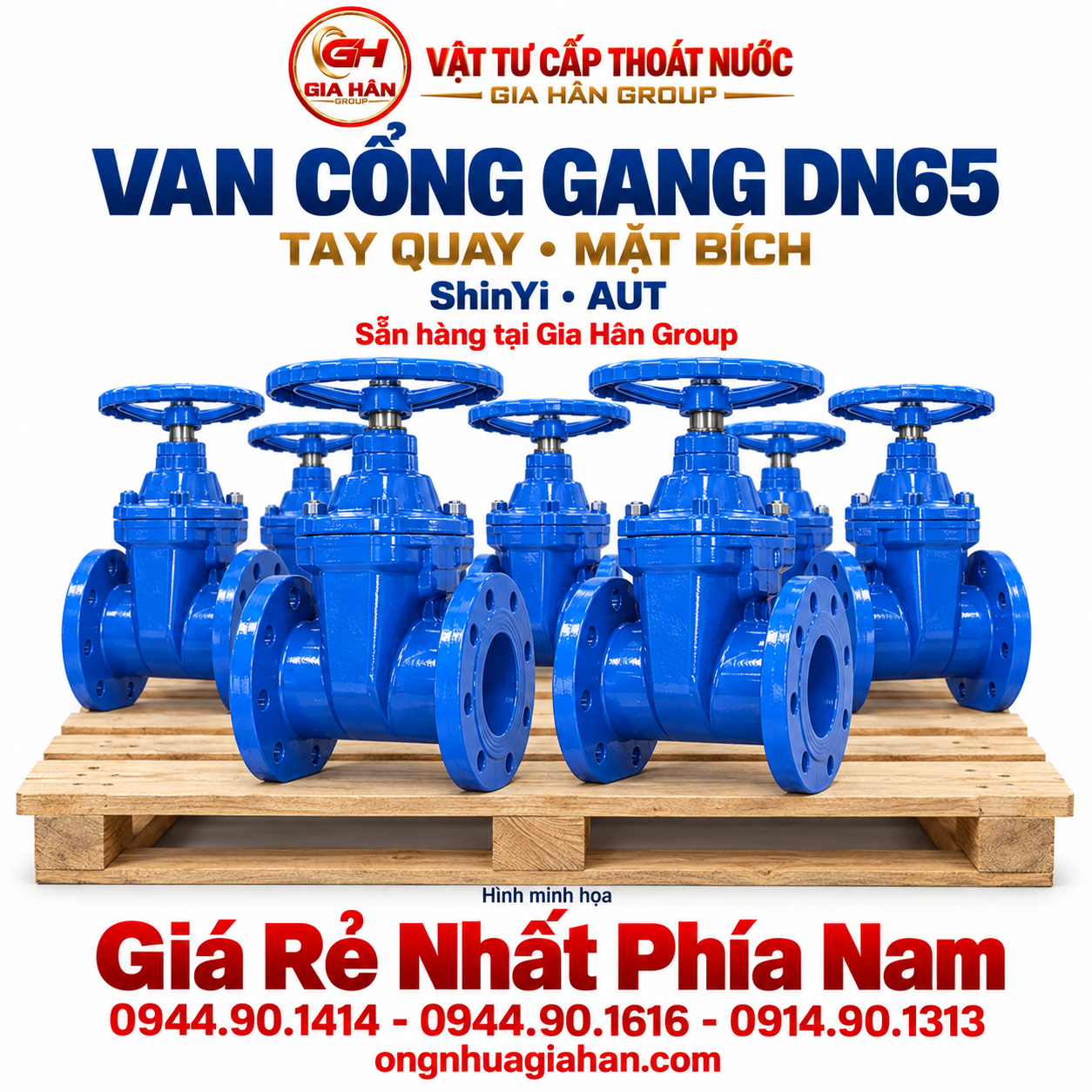 Lô van cổng gang DN65 tay quay mặt bích thương hiệu ShinYi và AUT sẵn hàng tại kho Gia Hân Group