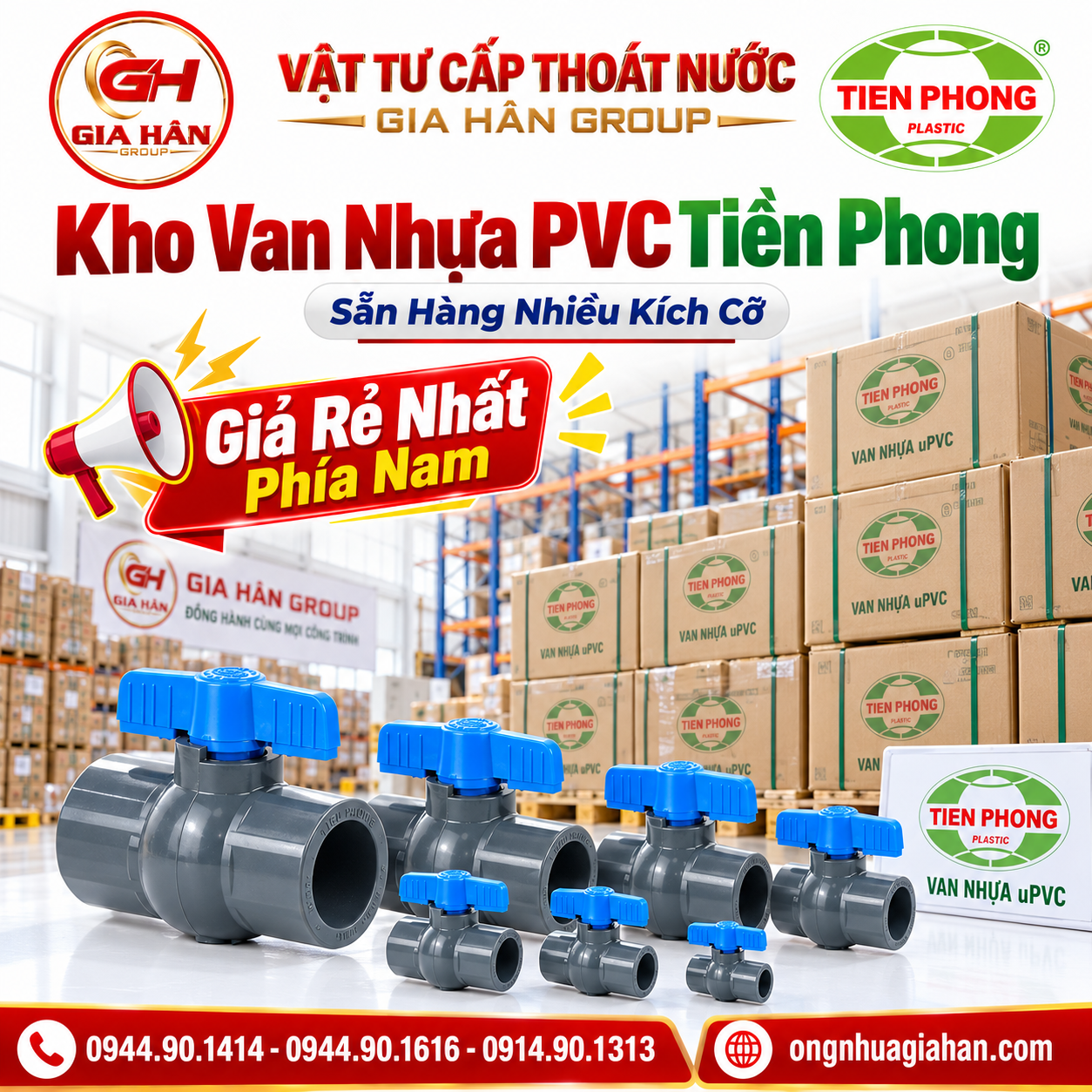 Kiện hàng van bi nhựa uPVC Tiền Phong đầy đủ kích cỡ tại kho Gia Hân Group