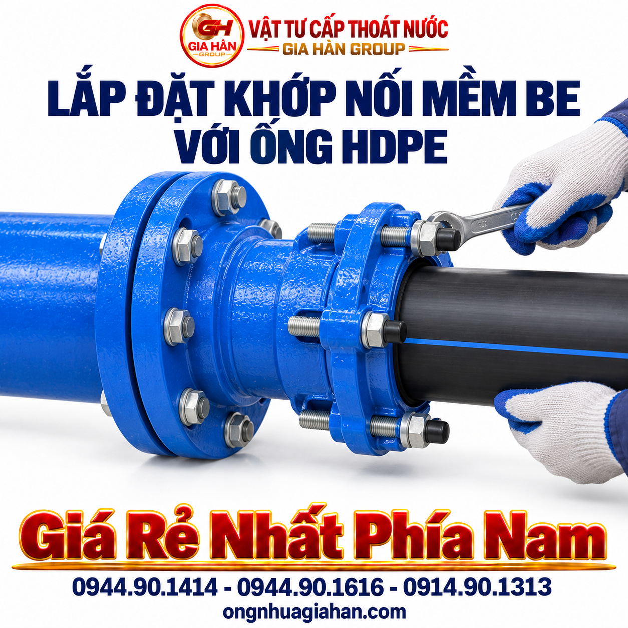 Lắp đặt khớp nối mềm BE kết nối ống HDPE với đầu bích.