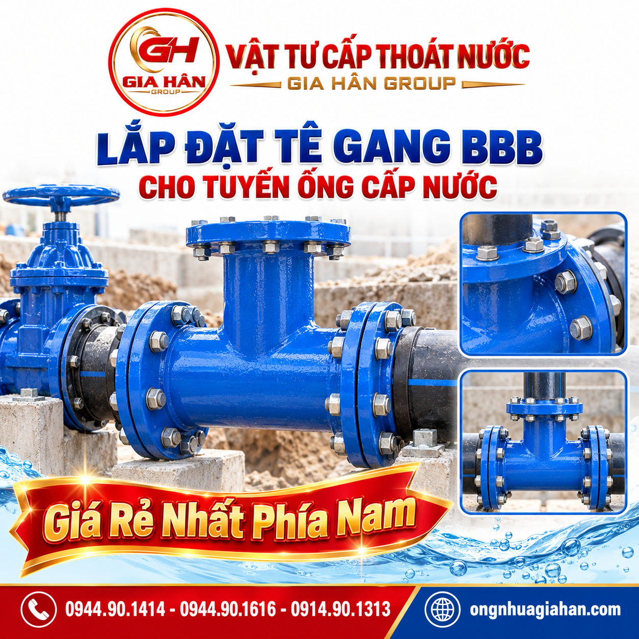 Thi công lắp đặt tê gang cầu BBB kết nối bu lông tại công trình