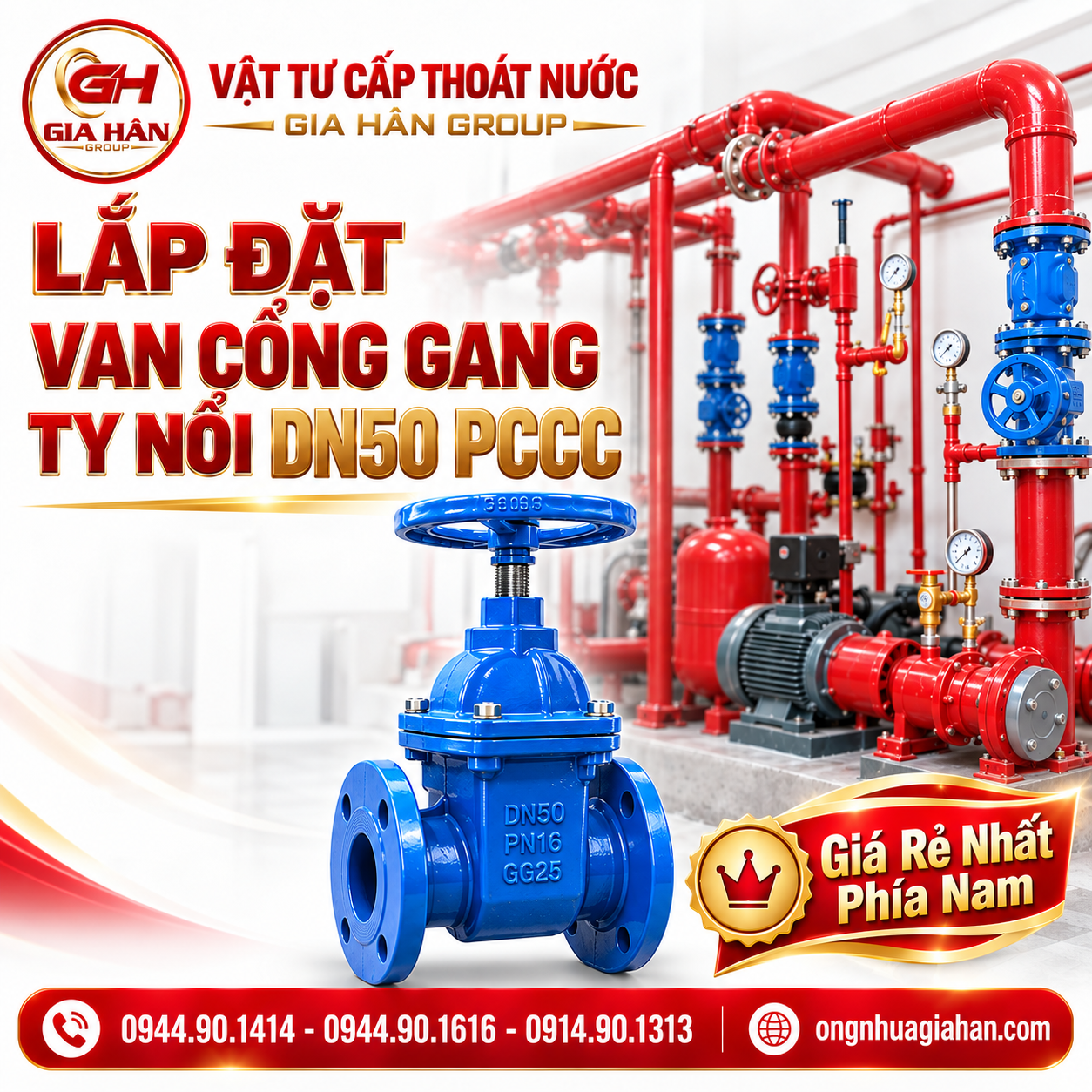 Cụm van cổng gang ty nổi DN50 lắp đặt cùng khớp nối mềm trong phòng bơm PCCC