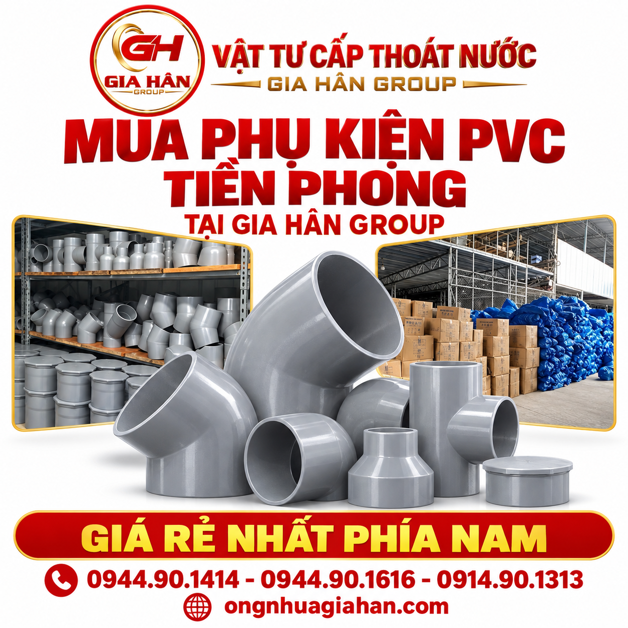 Kho phụ kiện uPVC tiền phong tại vật tư cấp thoát nước gia hân group