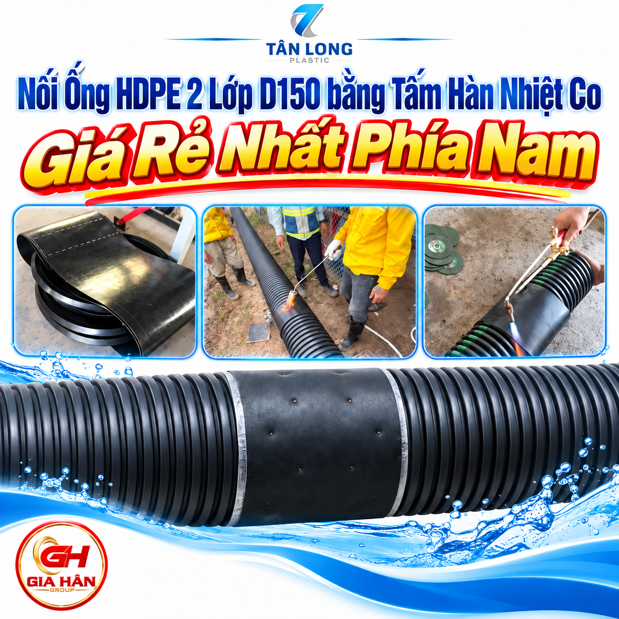 Nối Ống HDPE 2 Lớp D150 bằng Tấm Hàn Nhiệt Co