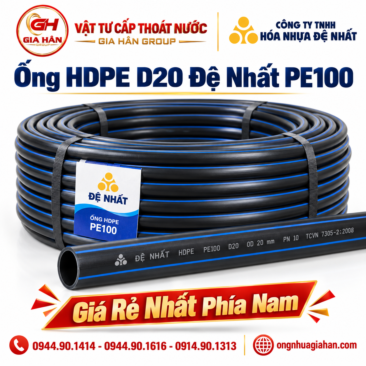 Ống HDPE D20 Đệ Nhất PE100 đường kính ngoài 20 mm