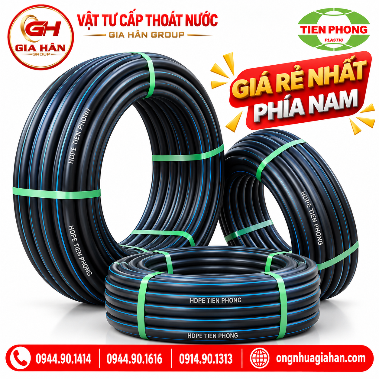 Ống HDPE D50 Tiền Phong PE100 tại kho Gia Hân