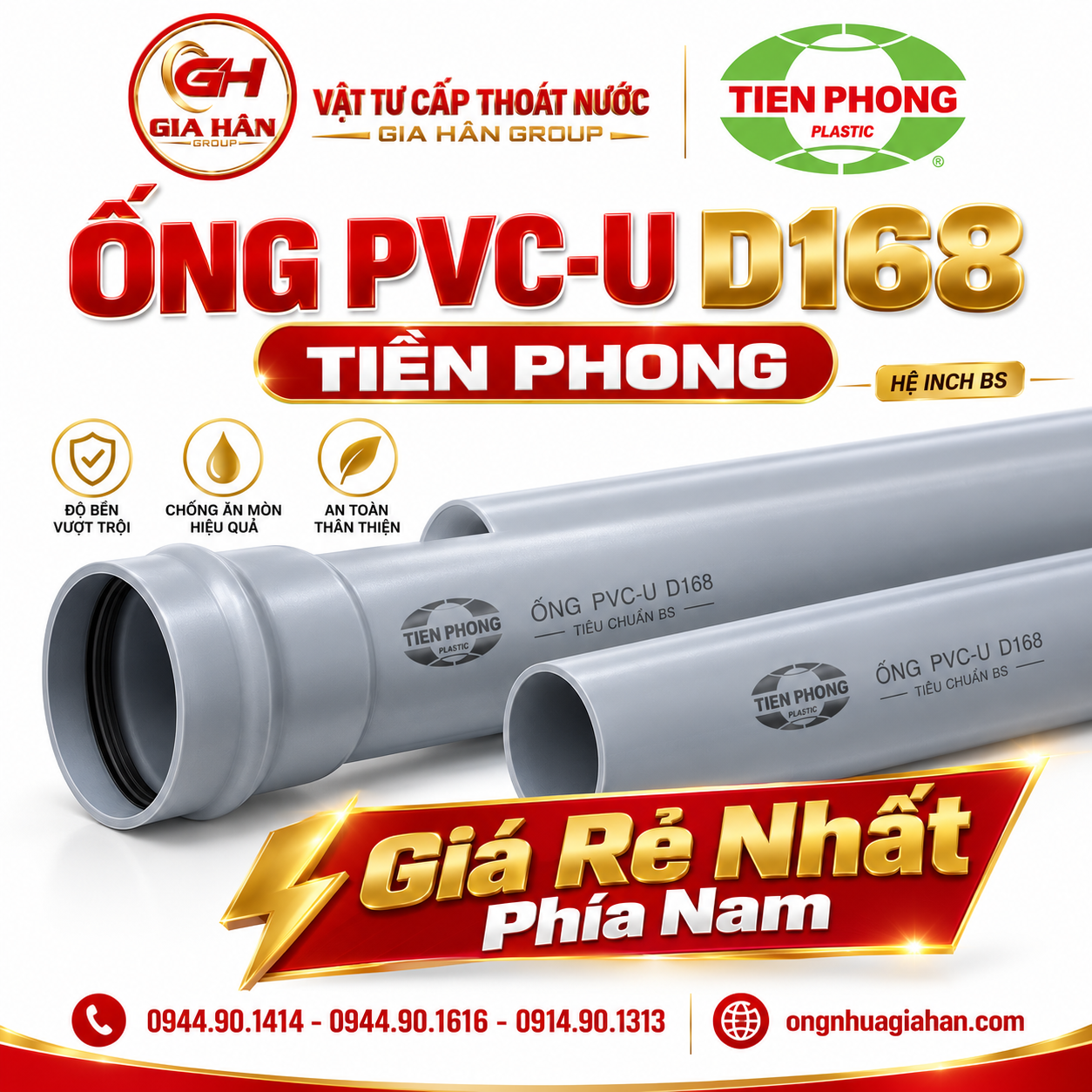 Ống PVC-U D168 Tiền Phong hệ inch BS