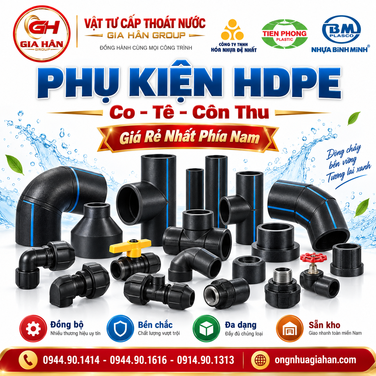 Phụ kiện HDPE co tê côn thu mặt bích hàn đối đầu điện trở