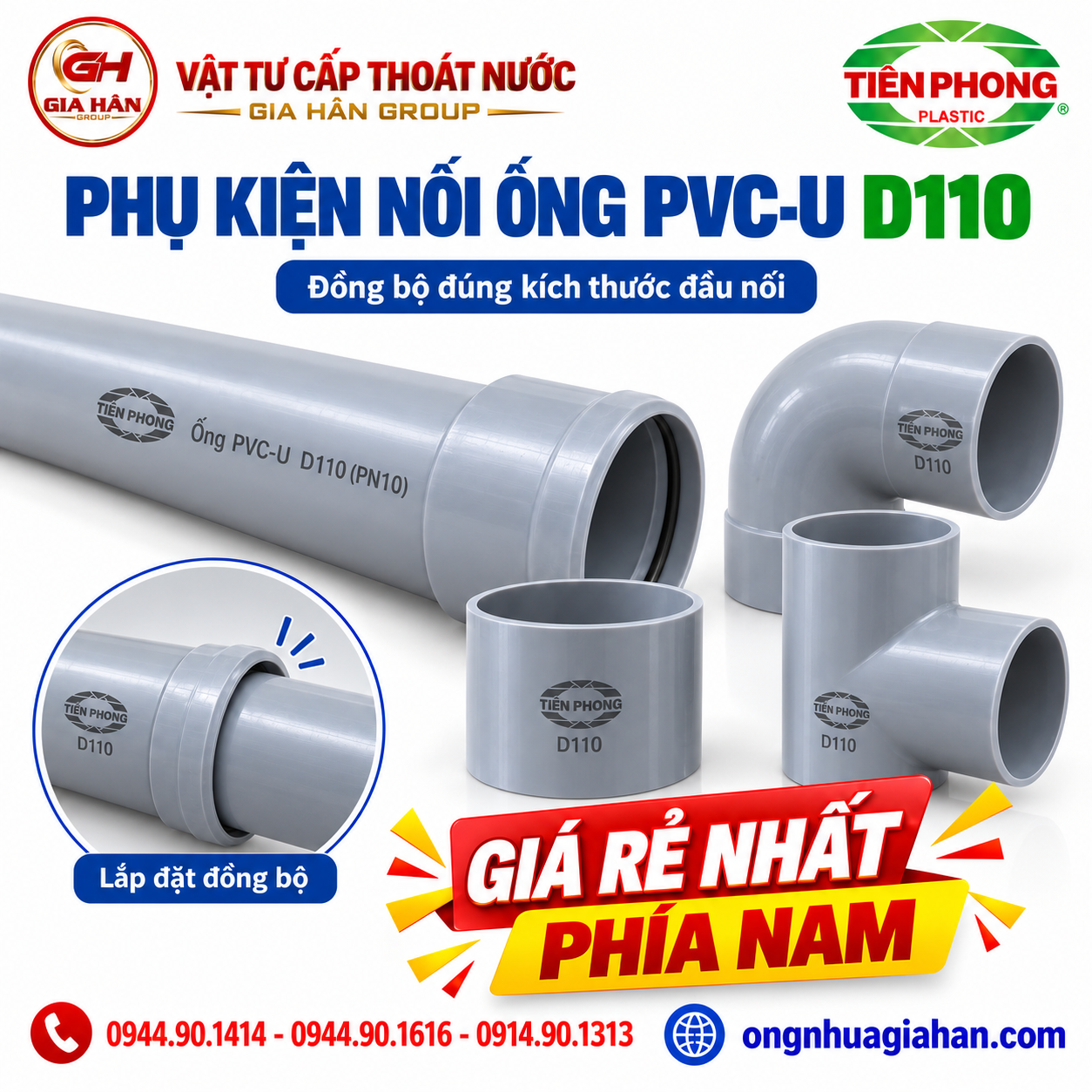 Ống PVC-U D110 và phụ kiện đúng kích thước đầu nối