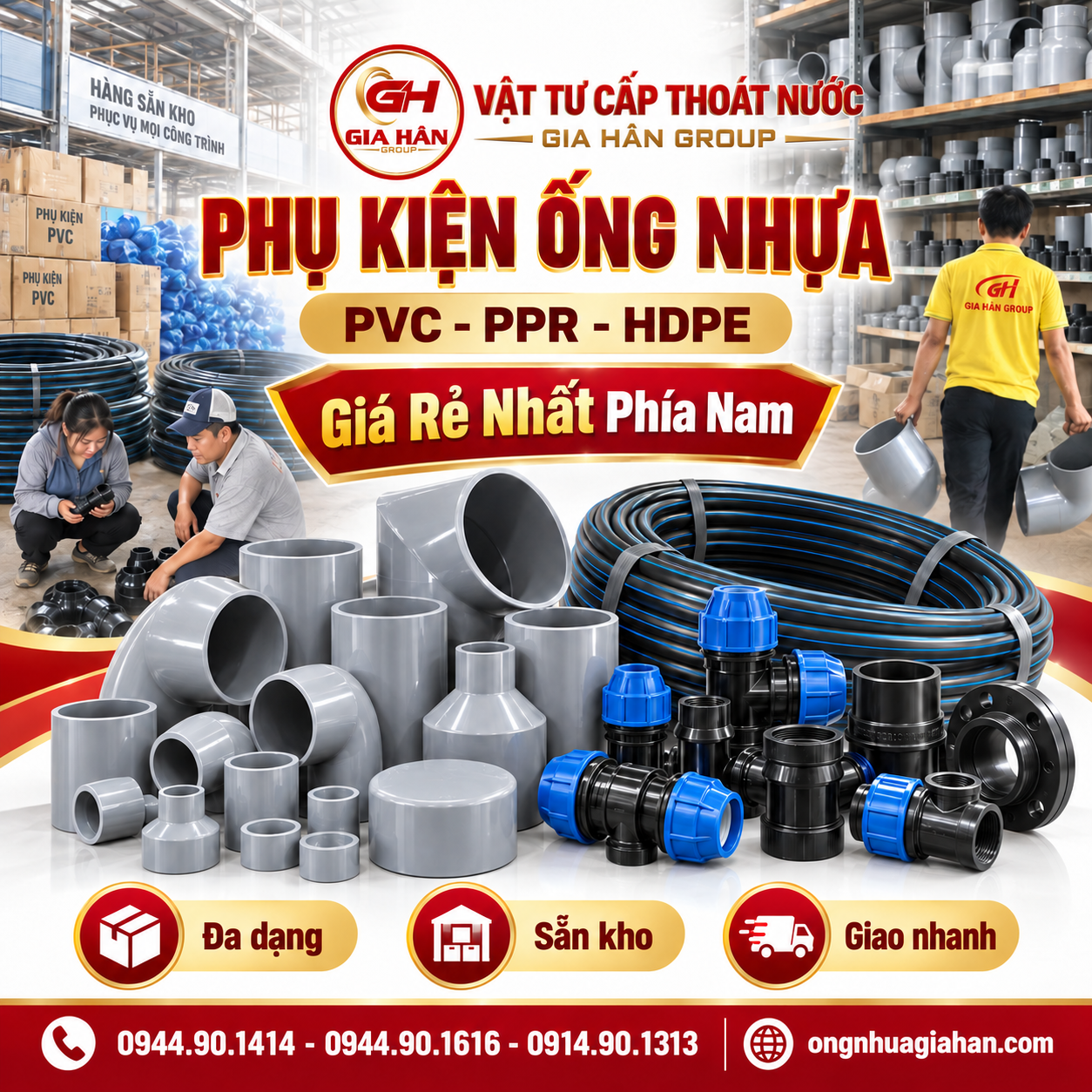 Kho phân phối phụ kiện ống nhựa Gia Hân Group Bình Tân TPHCM