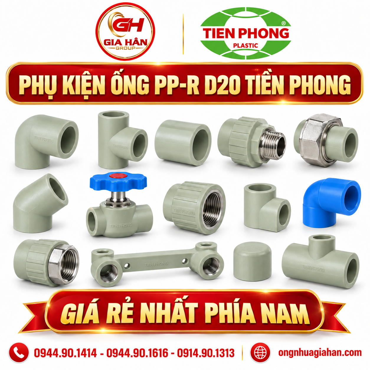 Các loại phụ kiện ống PP-R D20 Tiền Phong co tê măng sông ren đồng