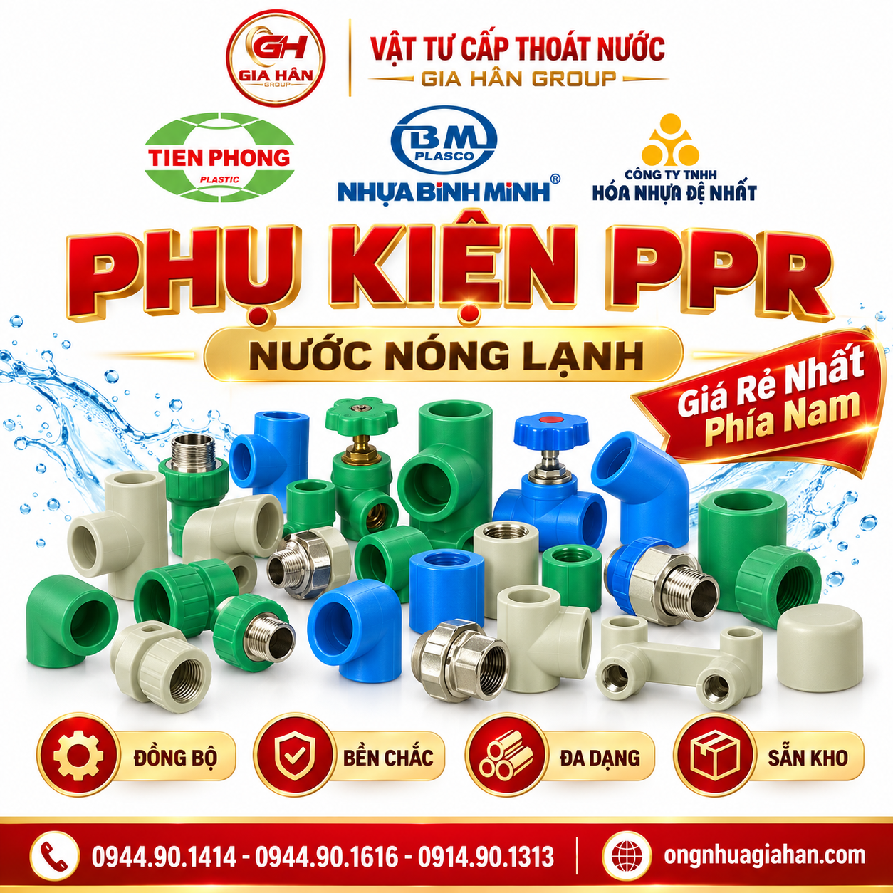 Phụ kiện PPR cho hệ thống nước nóng lạnh ren đồng chịu áp